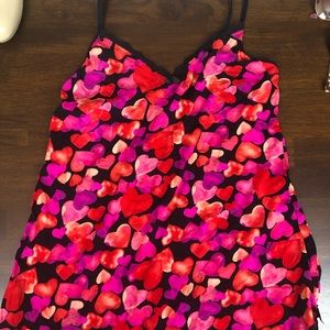 Red and Pink Heart Printed Lace Trim Nightgown